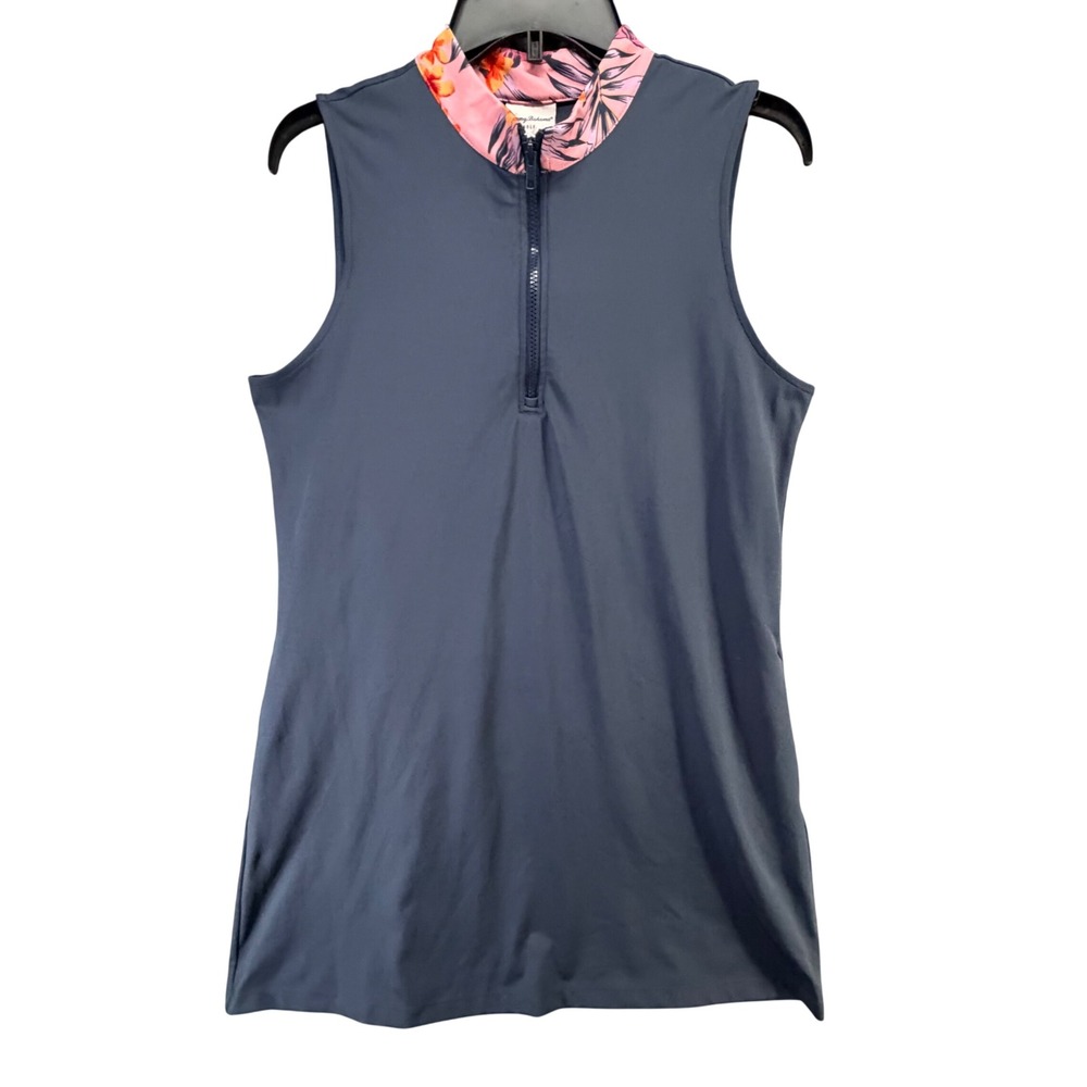 Tommy Bahama Golf Dress L Blue 1/4 Zip Floral Collar Pockets‎ Athletic UPF 50+